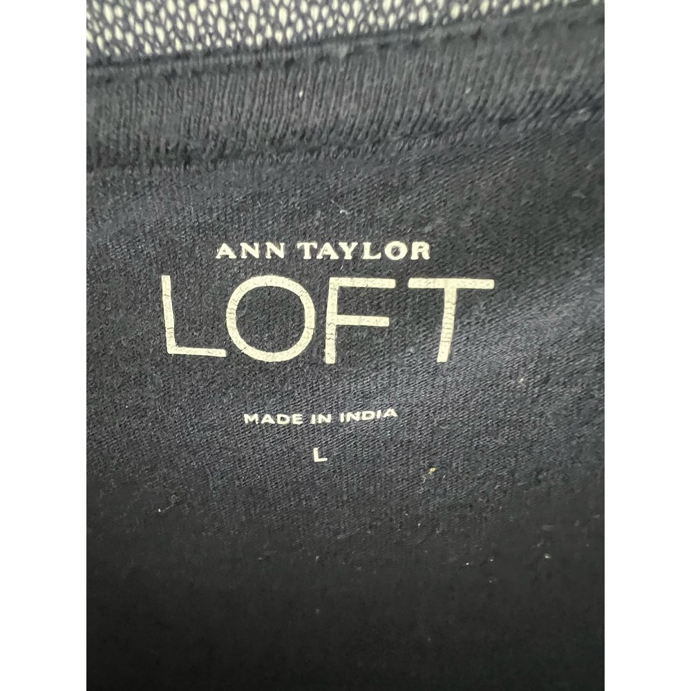 Ann Taylor LOFT Silver Black Short Sleeve Top Round Neck Short Sleeve Sz Large - Picture 2 of 6